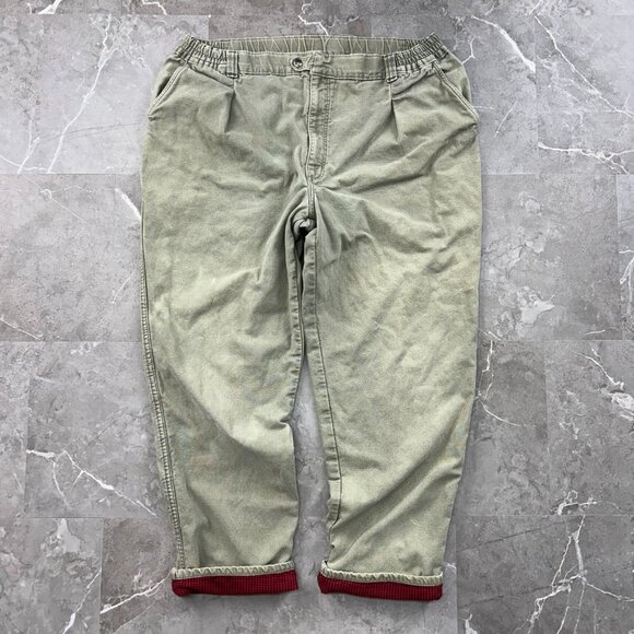 Vintage LL Bean Pants Mens 42x32 Pathfinder Flannel Lined Green Workwear Outdoor - Picture 1 of 13